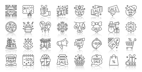 Super Sale simple black line icons tag vector set