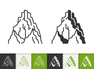 Fototapeta na wymiar Mountain climbing simple black line vector icon