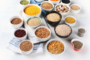 Various grain, cereals, seeds, beans