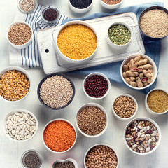 Various grain, cereals, seeds, beans