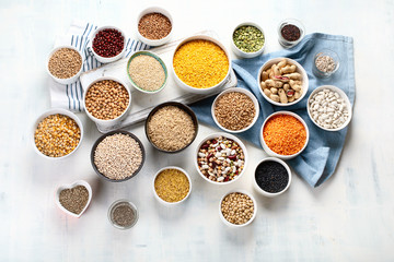 Various grain, cereals, seeds, beans