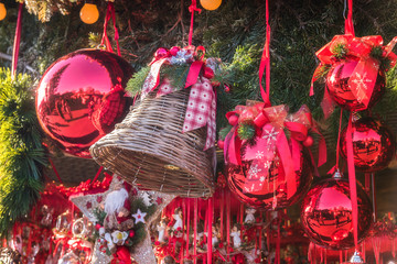 Christmas decorations handmade for sale at the Christmas Market in Vienna, Austria. Selective focus