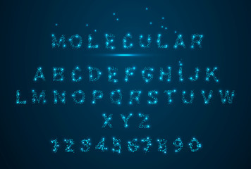 Molecules Alfabet 3d concept of neurons and nervous system neon. Low poly wireframe illustration style. Vector polygonal image in the form of a starry sky or space, consisting of points, lines, shapes © dTosh