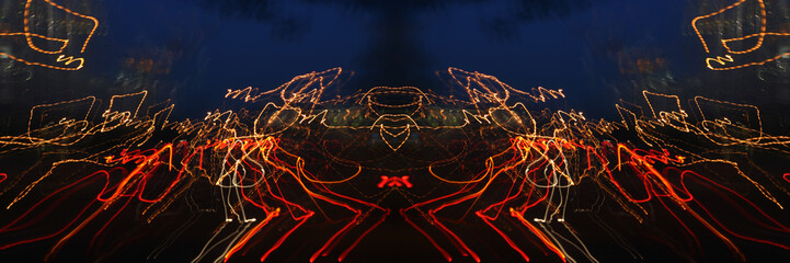 glowing lines in black space. Abstract background with lines and glow