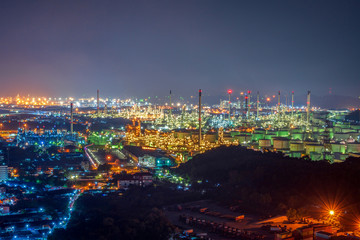 Oil refinery industrial at twilight in Thailand.