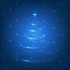 Abstract Christmas tree with glowing snowflakes background. Vector illustration.