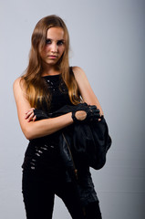 beautiful girl in leather jacket