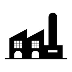 Factory icon. Vector industrial buildings pictograms. Black silhouettes of manufacturing objects isolated on white. Simple industrial monochrome icon.