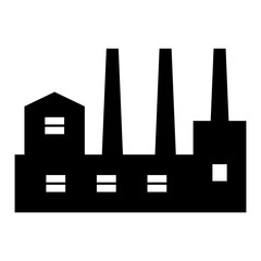 Factory icon. Vector industrial buildings pictograms. Black silhouettes of manufacturing objects isolated on white. Simple industrial monochrome icon