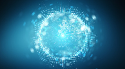 Globe network hologram with Europe map 3D rendering