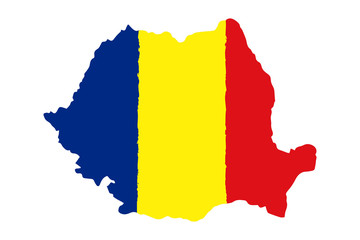 Map of Romania with Flag. Hand Painted with Brush. Vector Illustration.