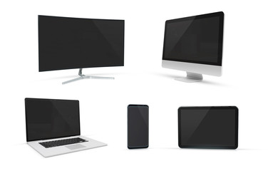 Modern tech devices collection isolated 3d rendering