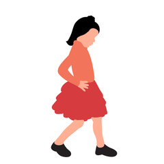 white background, faceless little girl flat style