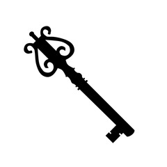 white background, black silhouette of old vintage key