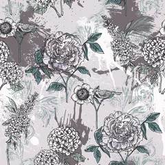 Foto op Plexiglas Eclectische stijl Eclectisch bloemen naadloos patroon met spuitverf.