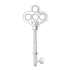 vector, on white background, freehand sketch, vintage key