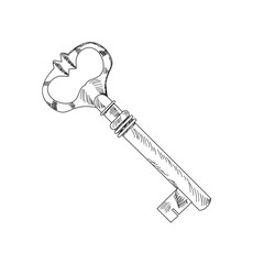 white background, sketch of a beautiful key