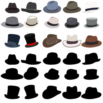 vector, on a white background, set, collection, men's hats
