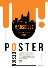 Marseille Modern Poster Design with Vector Linear Skyline
