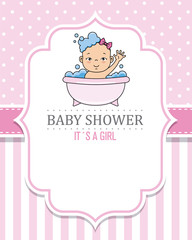 baby shower card girl. Baby girl bathing