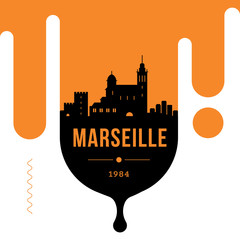 Marseille Modern Web Banner Design with Vector Linear Skyline