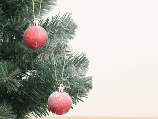 christmas tree with decorations ball on white background