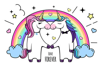 Romantic couple of unicorns. Happy Valentine`s Day. Love