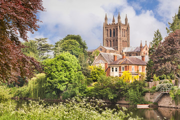 Hereford Cathedral and the River Wye - obrazy, fototapety, plakaty