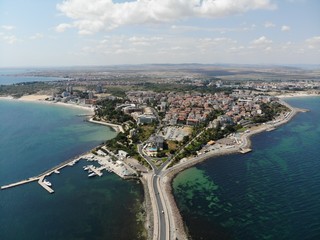 Fototapeta premium Bulgaria aerial photo of the beautiful coastal area of Sunny Beach near Nesebar