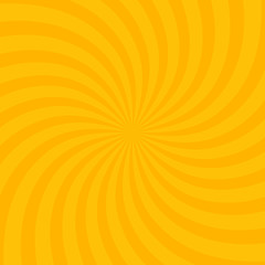 Swirling radial bright yellow pattern background. Vector illustration for swirl design. Vortex starburst spiral twirl square. Helix rotation rays. Scalable stripes. Fun sun light beams