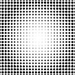 Abstract vector black and white dotted halftone background. Dot radial pattern