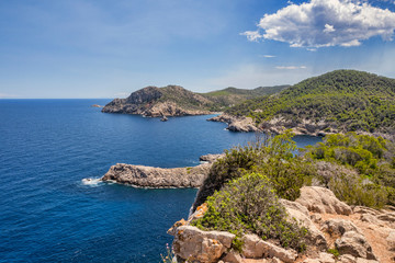 Fototapeta na wymiar Rocky coastline near Puerto de San Miguel, Ibiza