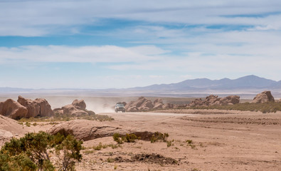 Jeep in Bolivian desert