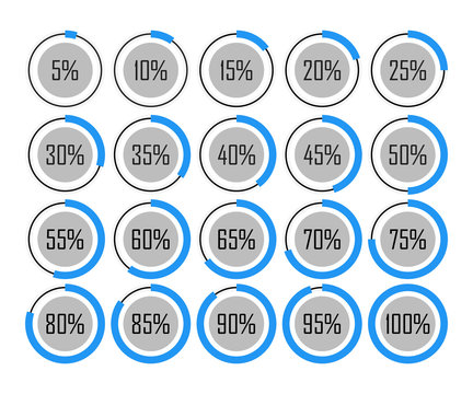 Icons Template Pie Graph Circle Percentage Blue Chart 5 10 15 20 25 30 35 40 45 50 55 60 65 70 75 80 85 90 95 100 Percent Set Illustration Round Vector