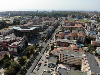 Bulgaria aerial photo of the beautiful hotel and city area of Sunny Beach near Nesebar