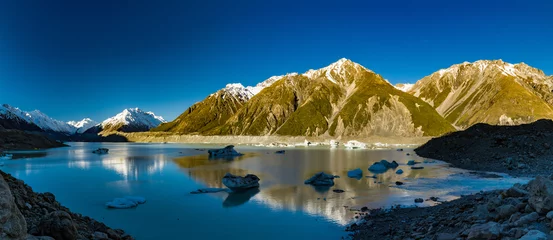 Acrylic prints Aoraki/Mount Cook Tasman Glacier Lake with icebergs and mountains, Aoraki Mount Cook National Park, New Zealand