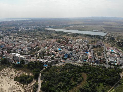 Bulgaria aerial photo of the beautiful hotel and city area of Sunny Beach near Nesebar