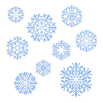 blue snowflakes on white background. vector christmas set. snowflakes collection