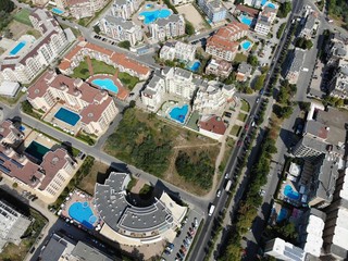 Fototapeta premium Bulgaria aerial photo of the beautiful hotel and city area of Sunny Beach near Nesebar
