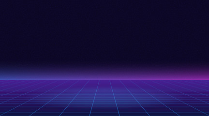 Future retro line background of the 80s. Vector futuristic synth retro wave illustration in 1980s posters style - obrazy, fototapety, plakaty