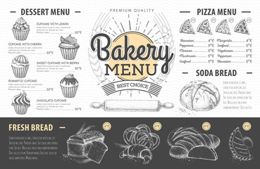 Vintage bakery menu design. Restaurant menu