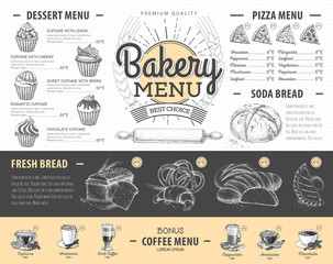 Vintage bakery menu design. Restaurant menu