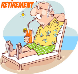 A vector illustration of happy senior retirement at the beach