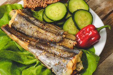 Keto bread, roasted hake, lettuce and cucumber