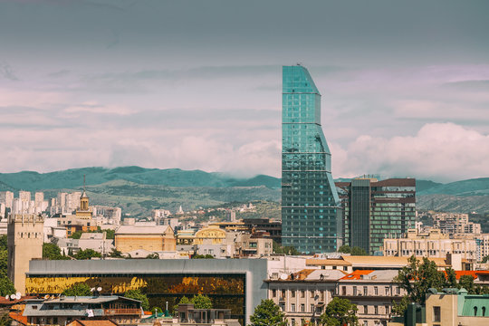 Modern Architecture On Background Of Urban Cityscape Of Tbilisi,