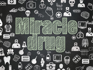 Healthcare concept: Chalk Green text Miracle Drug on School board background with  Hand Drawn Medicine Icons, School Board