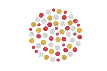 Red gold and silver glitter confetti paper cut on white background - isolated