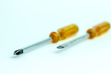 Isolated Close up Yellow Screwdriver on a White Background