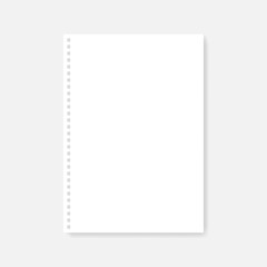 Square hole punched A4 white paper sheet for ring binder mock-up
