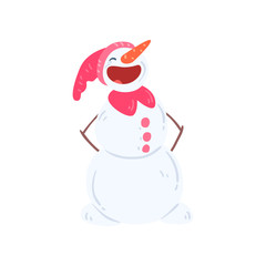 Funny snowman character laughing, Christmas and New Year holidays decoration element vector Illustration on a white background